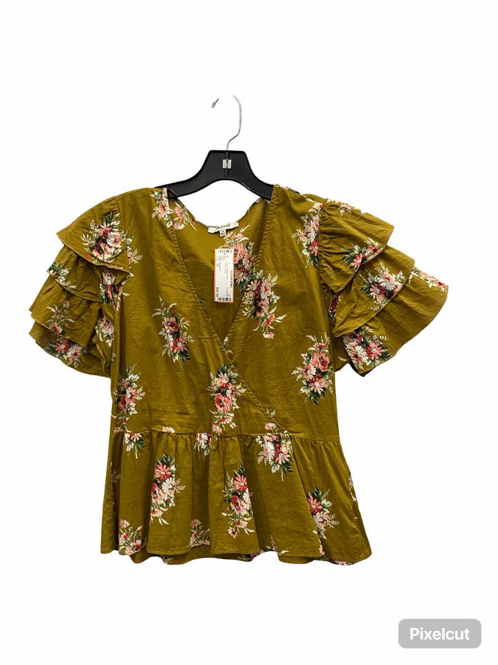 MadeWell Size 10 Yellow Floral Short Sleeve Shirts