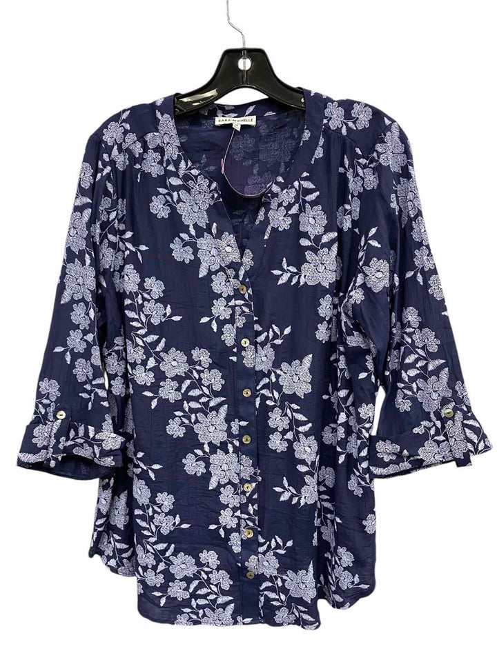 Sara Michelle Size 1X Blue Floral Long Sleeve Shirts