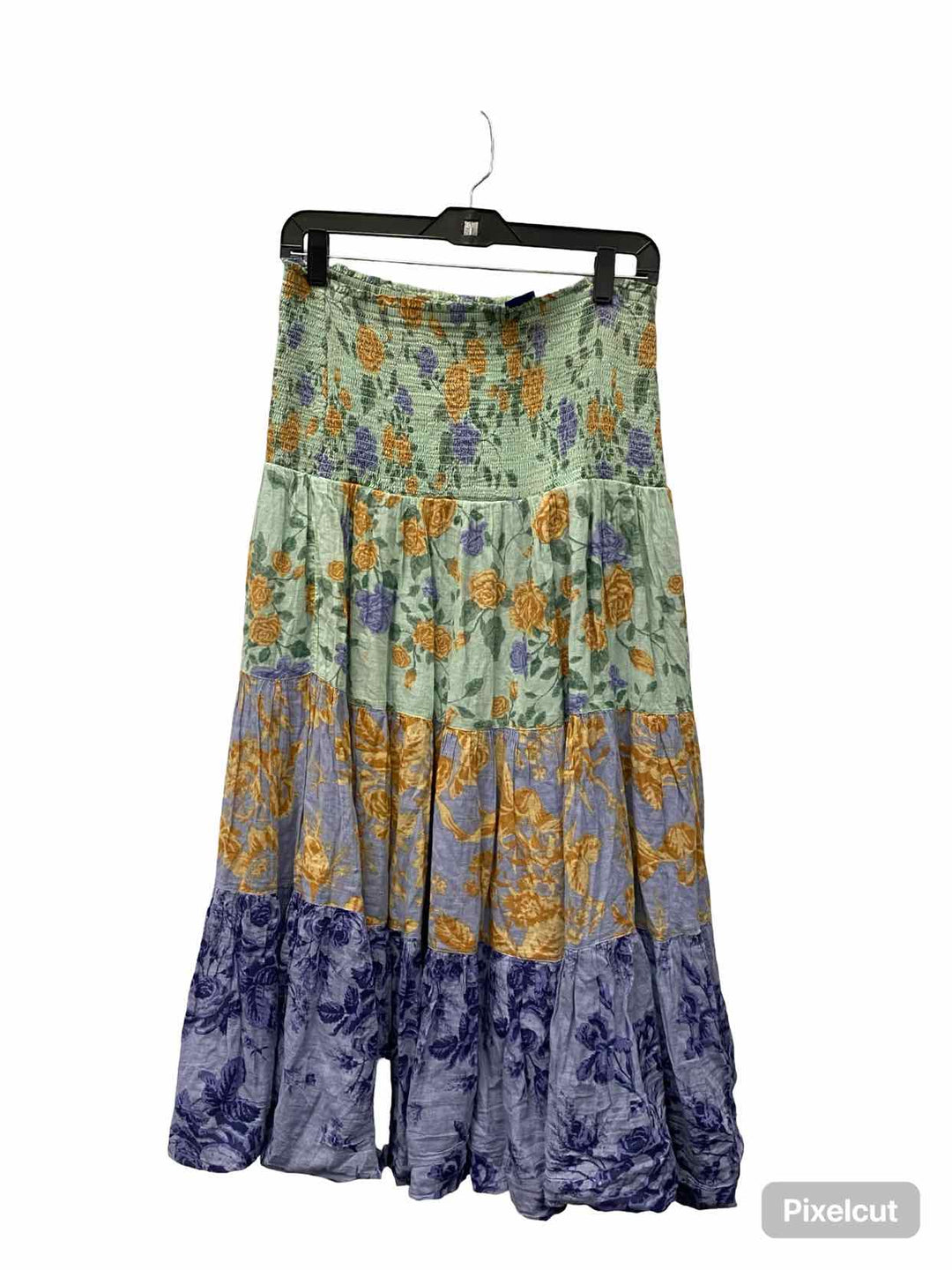 Free People Size L Black Floral 100% cotton Skirt