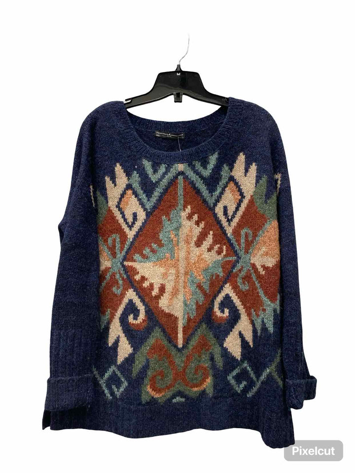 Peruvian Connection Size S Blue Print Alpaca Cotton Blend Sweater