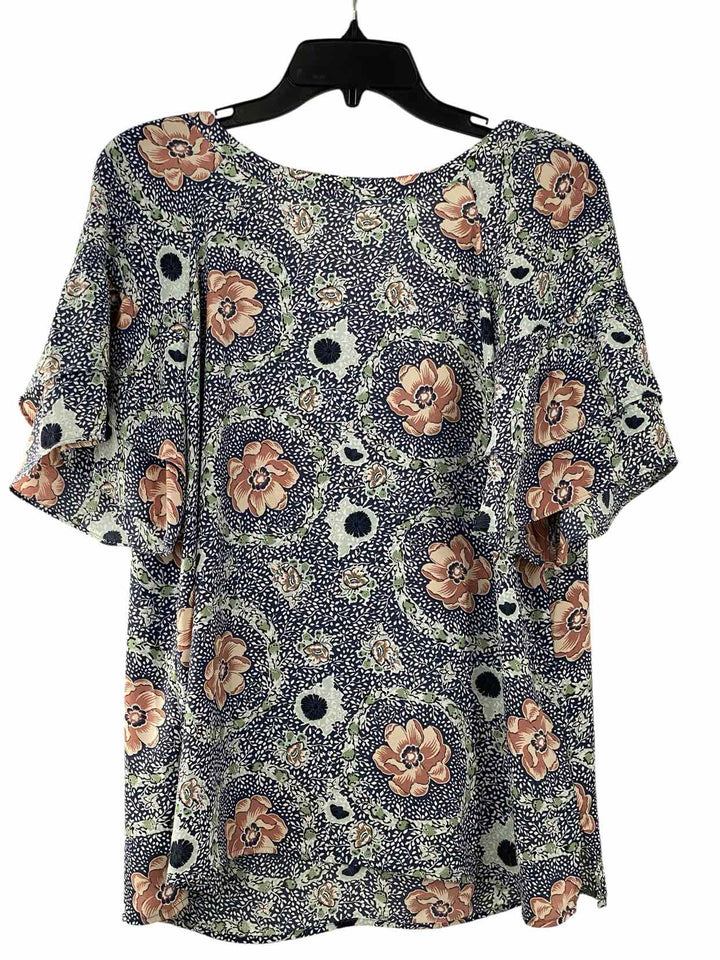 Loft Size M Blue Floral Short Sleeve Shirts