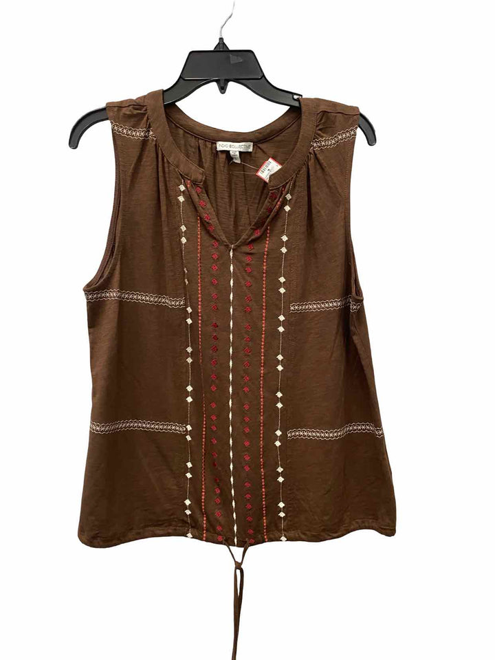 Indio Collective Size L Brown Embroidered Tank Top