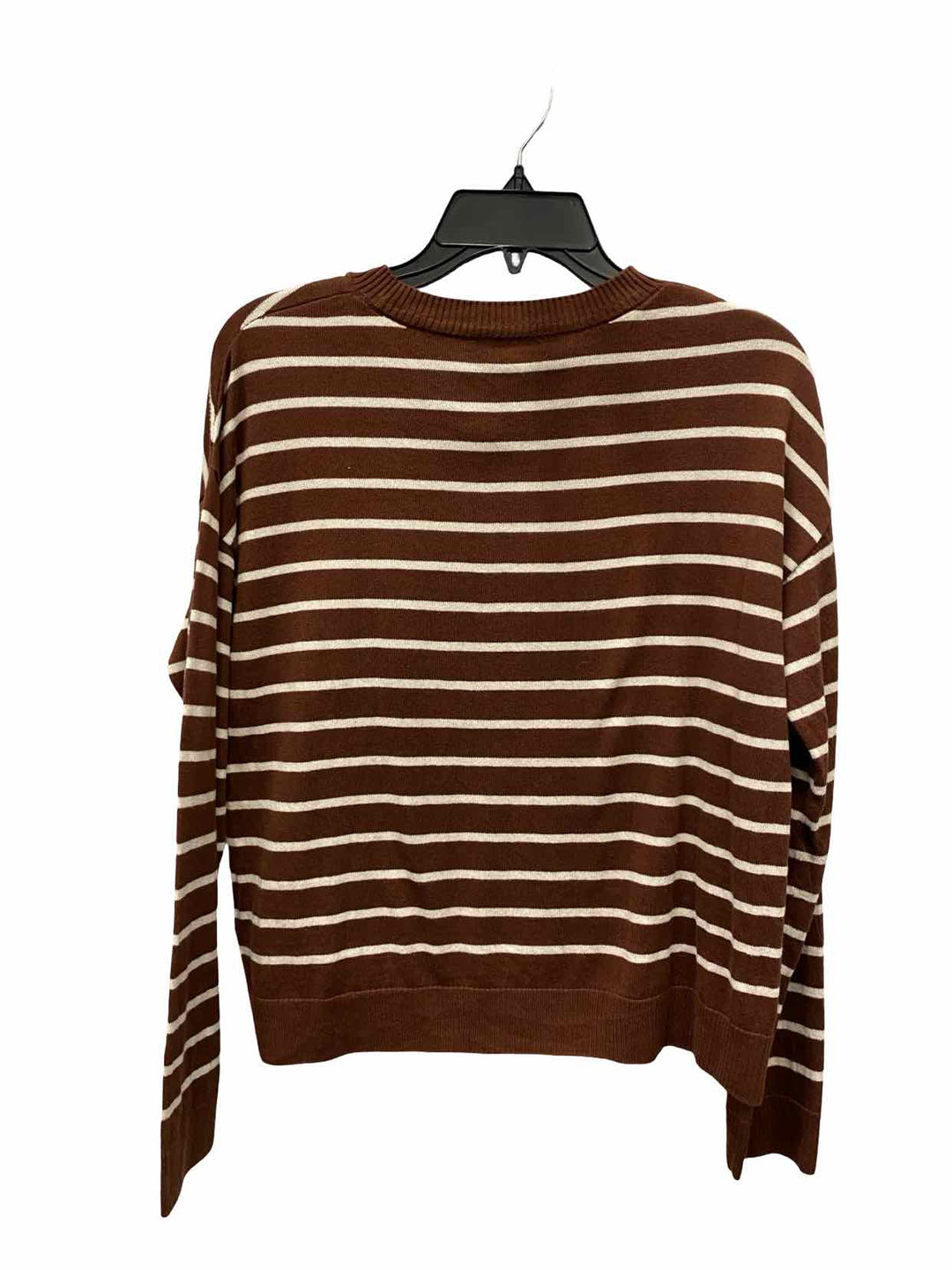 Garnet Hill Size M Brown White Striped 100% Pima Cotton Sweater