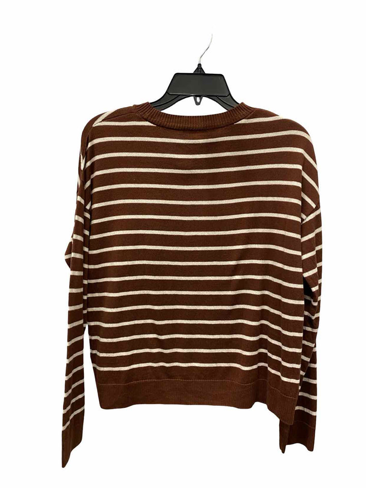 Garnet Hill Size M Brown White Striped 100% Pima Cotton Sweater