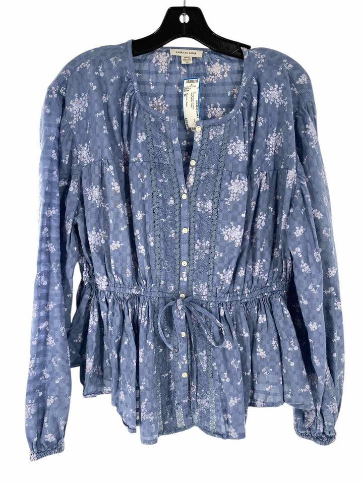 American Eagle Size M Blue White Floral Long Sleeve Shirts