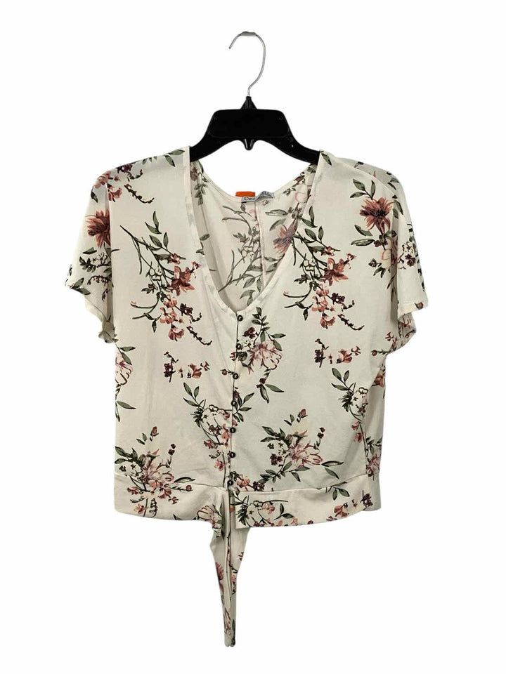 DEX Size S White Green & Pink Floral Short Sleeve Shirts