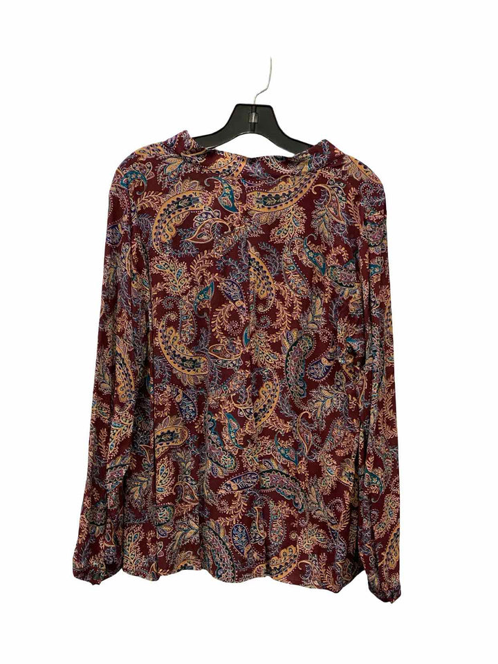 J Jill Size L Purple Print Rayon Long Sleeve Shirts