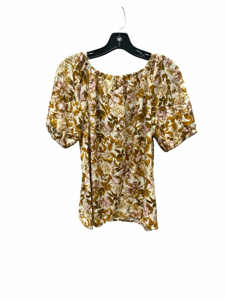 Candace Cameron Bure Size S Brown White Floral Short Sleeve Shirts
