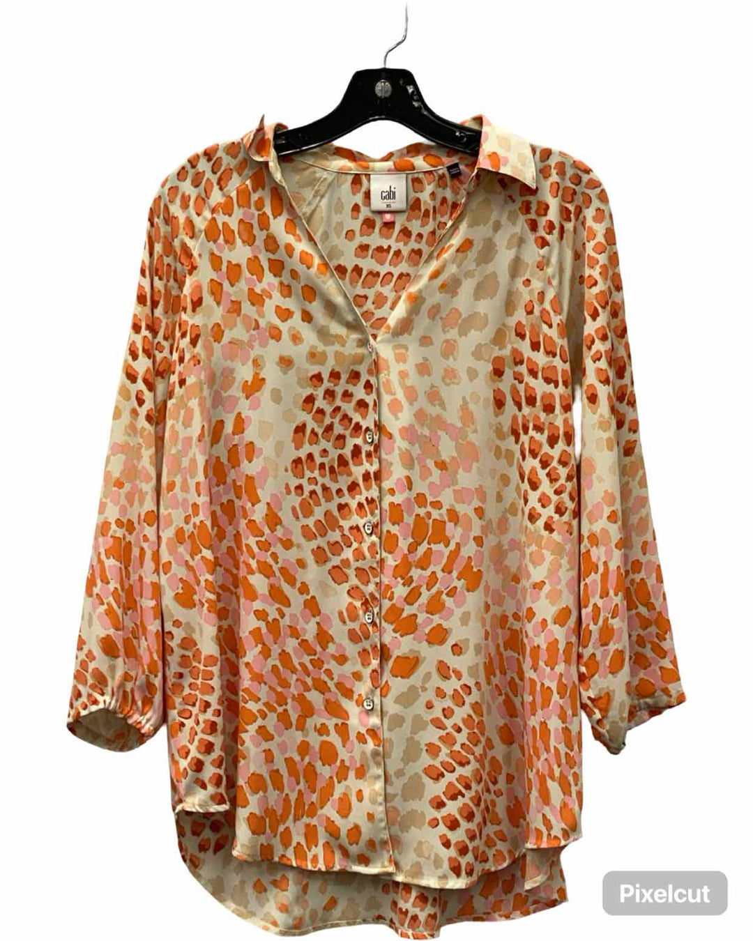 Cabi Size XS Orange Print Button Up Long Sleeve Shirts
