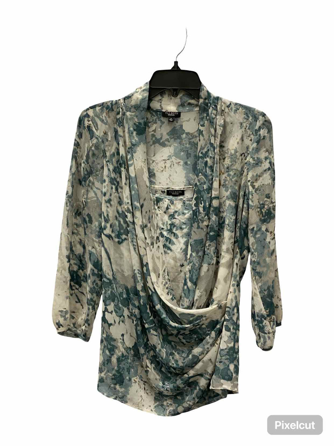 Talbots Size 8 Blue Grey Print Long Sleeve Shirts