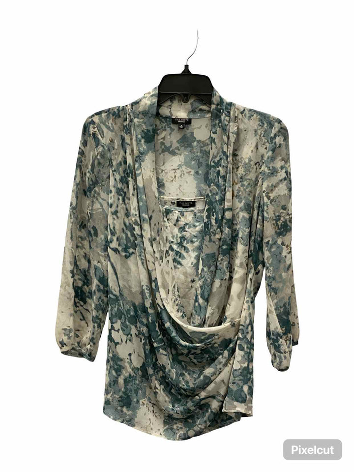 Talbots Size 8 Blue Grey Print Long Sleeve Shirts
