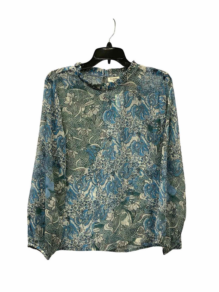 World Market Size S/M Blue Floral See-Through Long Sleeve Shirts
