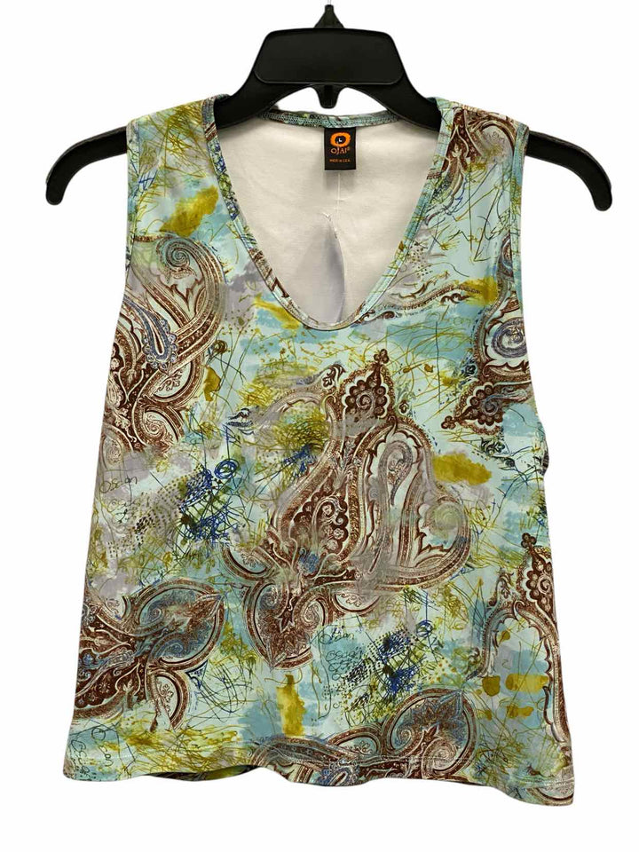 ojai Size L Teal Brown Print Tank Top