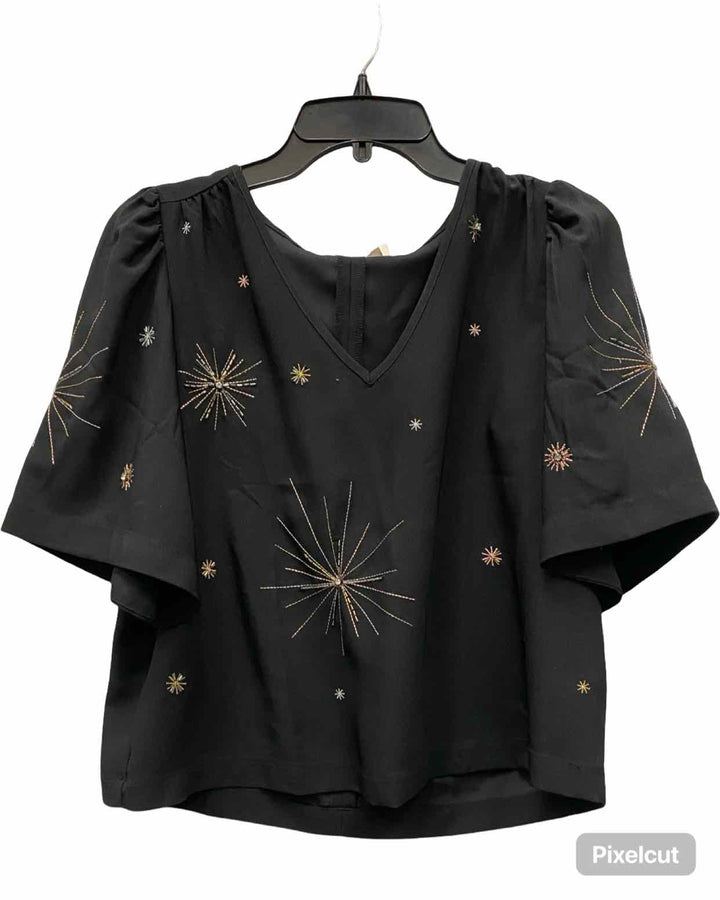 Loft Size XS Black Jeweled Short Sleeve Shirts