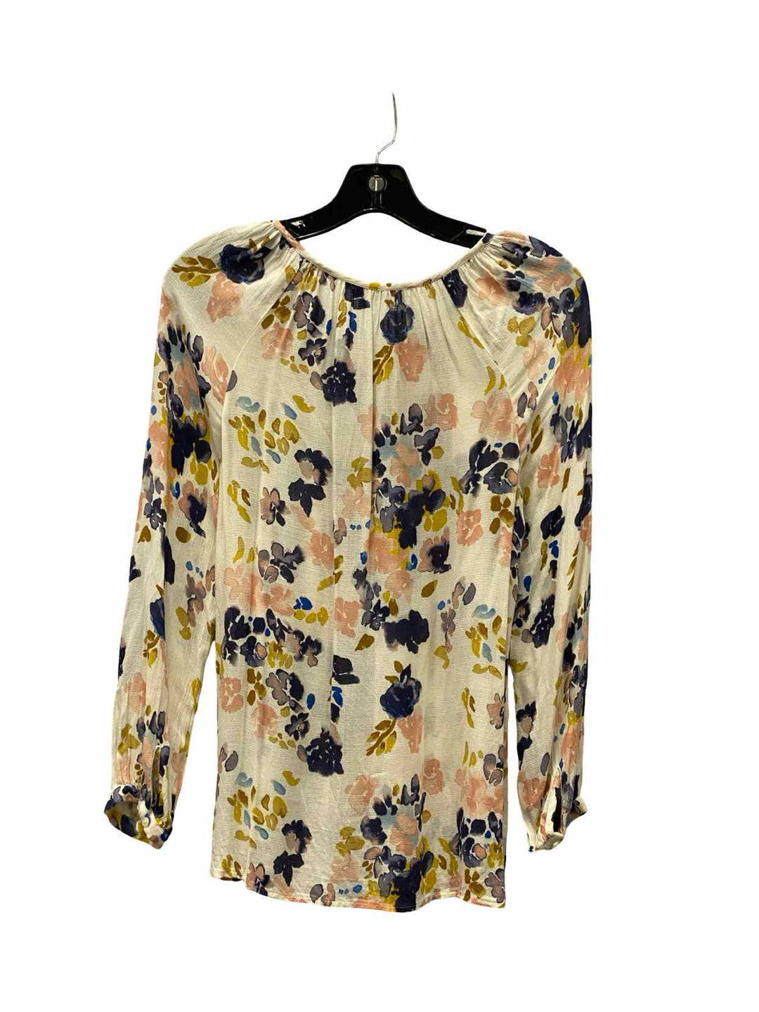 Lucky Brand Size XS White Blue Floral Rayon Long Sleeve Shirts