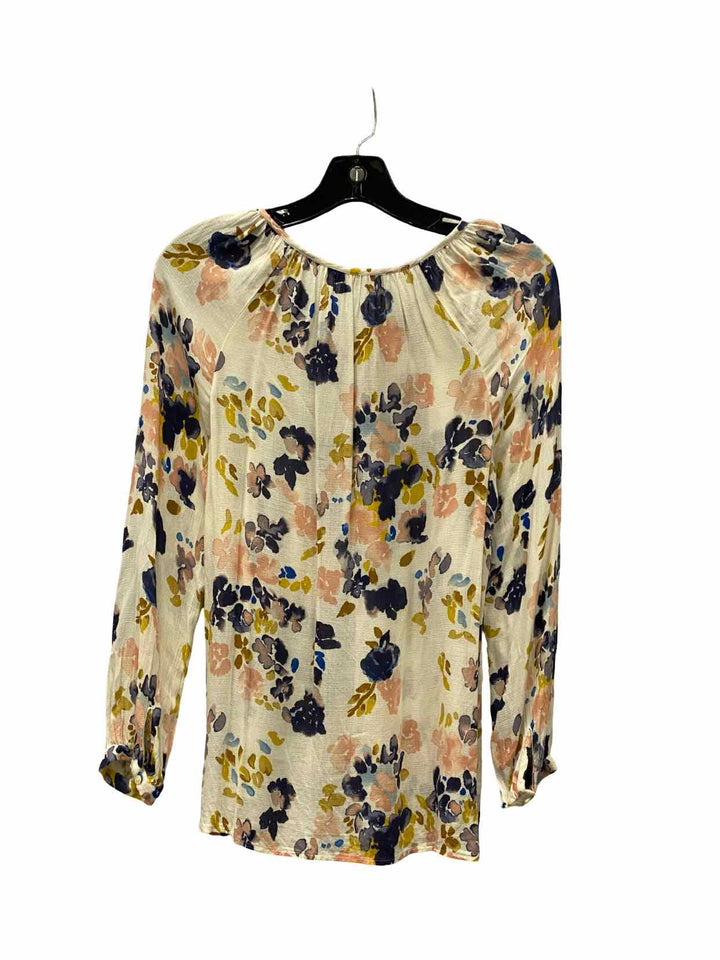 Lucky Brand Size XS White Blue Floral Rayon Long Sleeve Shirts
