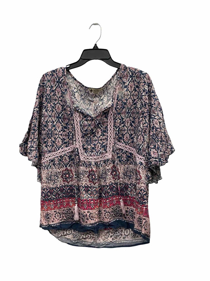 Unity Size 1X Purple Multi Print 100% Viscose Short Sleeve Shirts