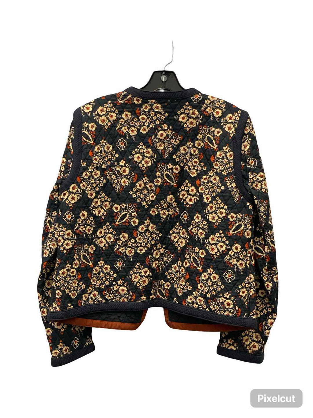 LL Bean Size 14 Navy Floral Quilted 100% cotton Jacket