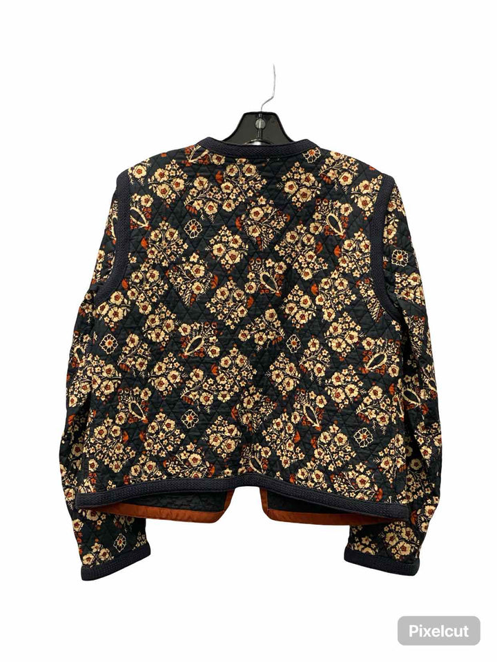 LL Bean Size 14 Navy Floral Quilted 100% cotton Jacket