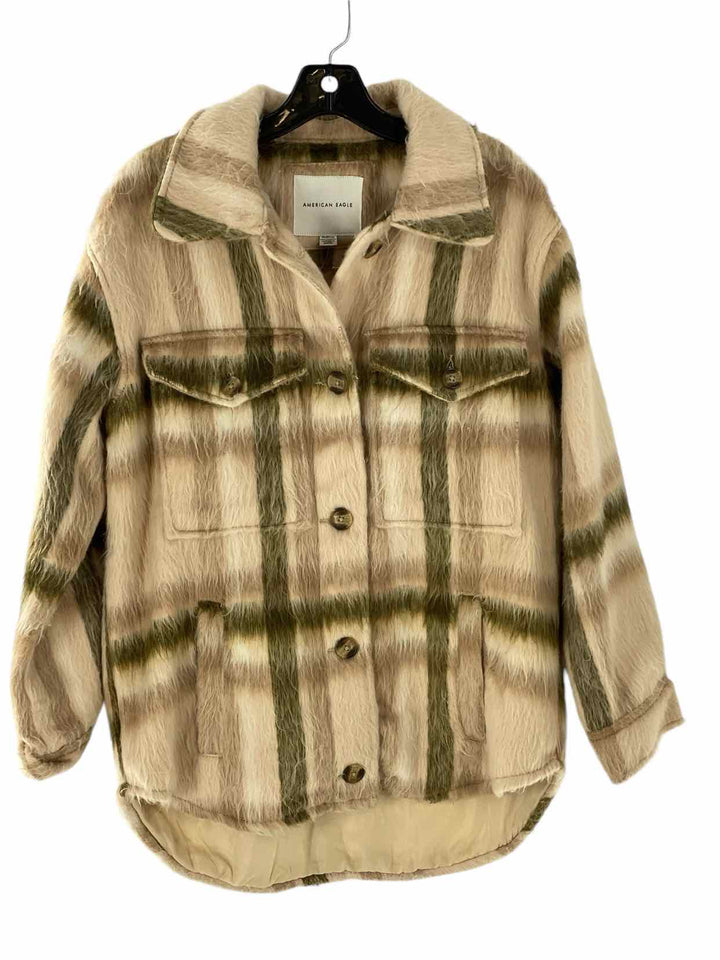 American Eagle Size XS Cream Green Print Furry Jacket