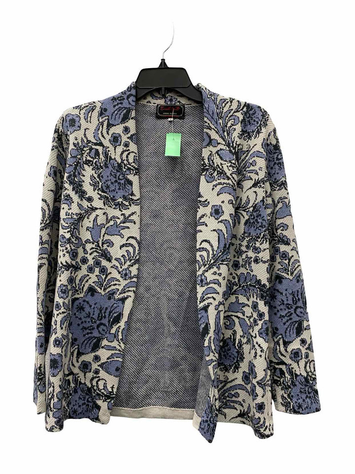 Invisible World Size S Gray Blue Floral Pima Cotton Jacket