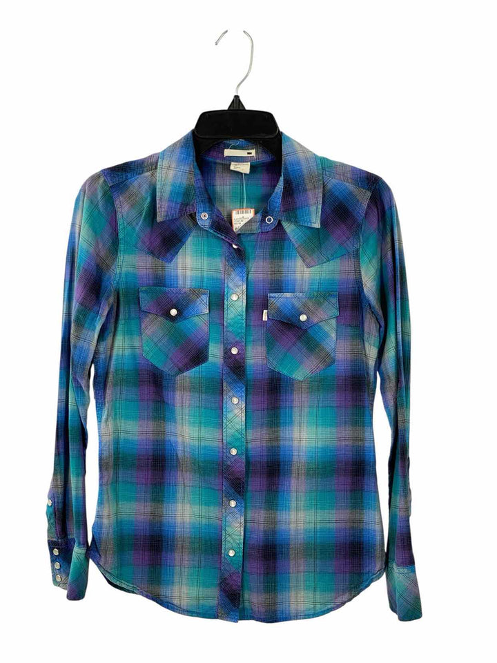 Unknown Brand Size S Blue Purple Plaid Long Sleeve Shirts