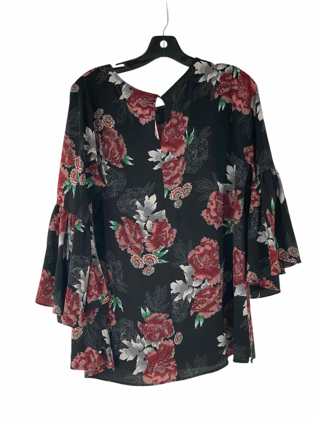 Bobeau Size L Black Red Floral Long Sleeve Shirts