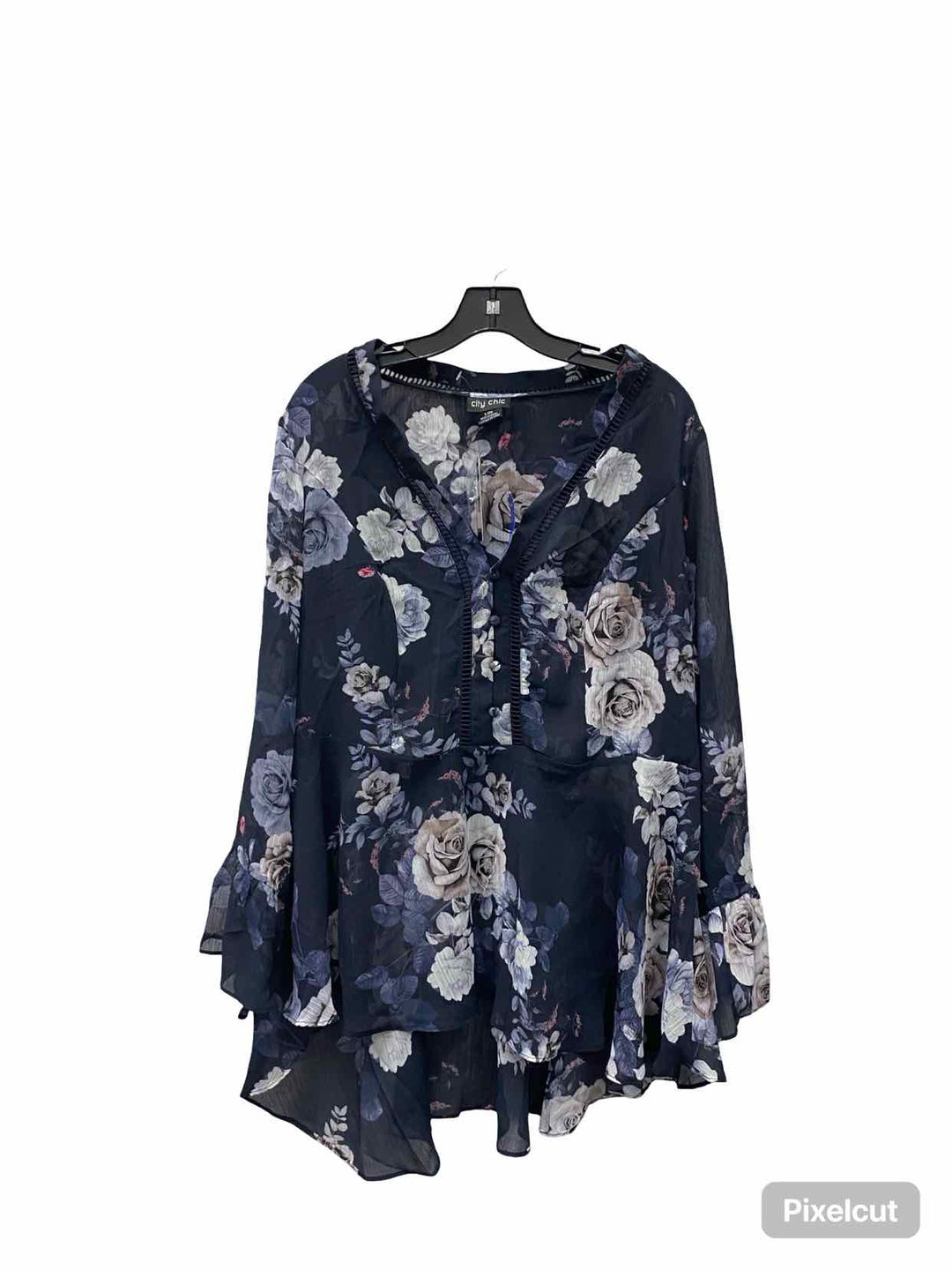 City Chic Size L Blue Pink Floral Long Sleeve Shirts