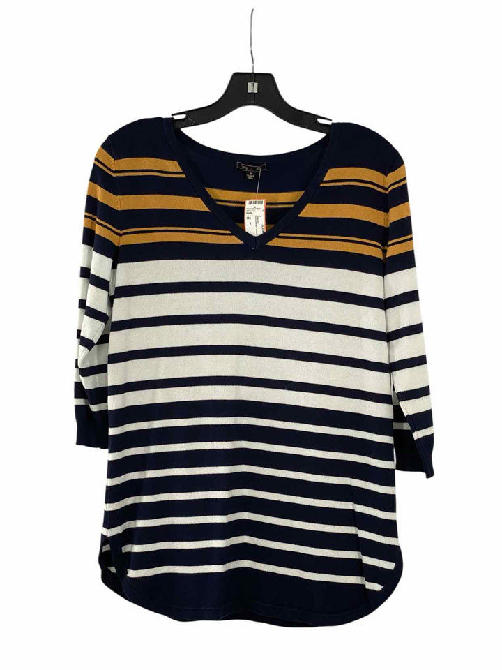 Lety & Me Size M Navy White & Brown Stripes Sweater