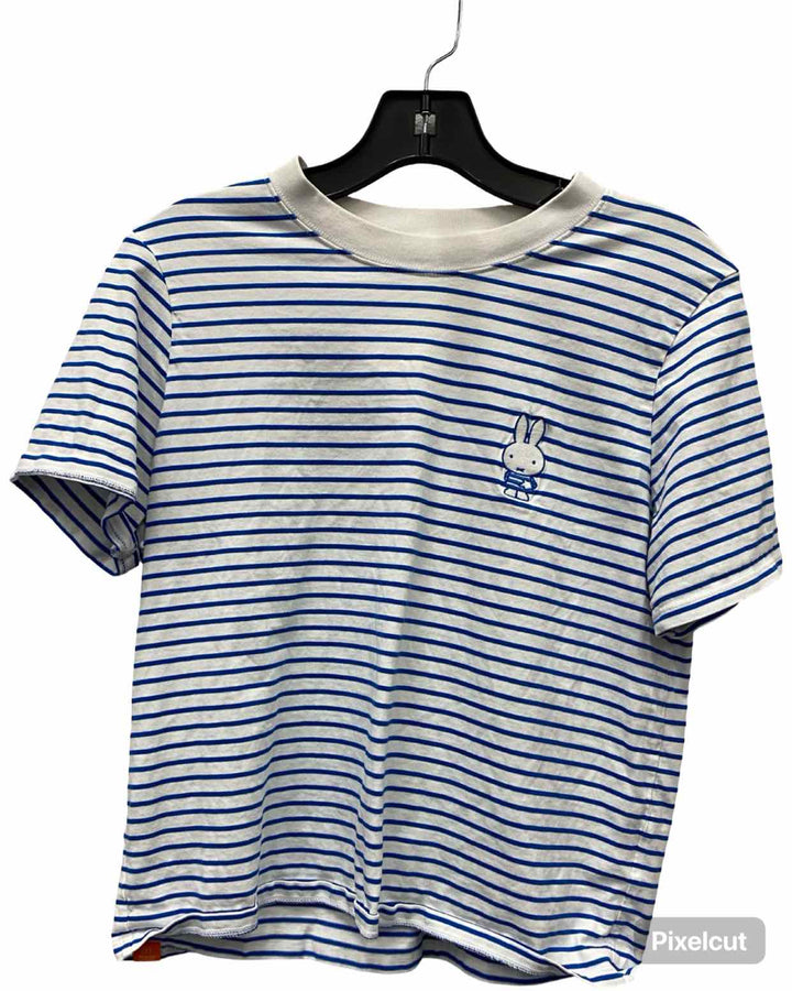 Uniqlo Size M White Blue Striped Short Sleeve Shirts