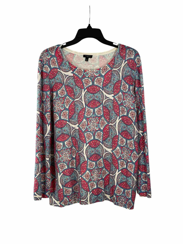Talbots Size 1X Pink/Blue White Print Long Sleeve Shirts