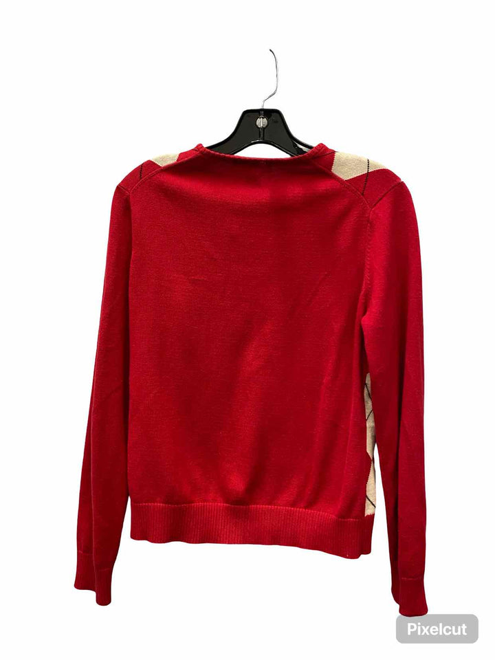 Land's End Size S/P Red Cream Argyle 100% Supima Cotton Sweater