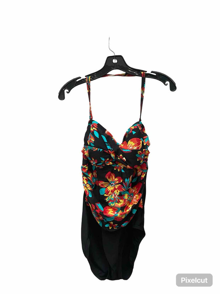 Tropical Honey Size 12 Black Floral Swimsuit