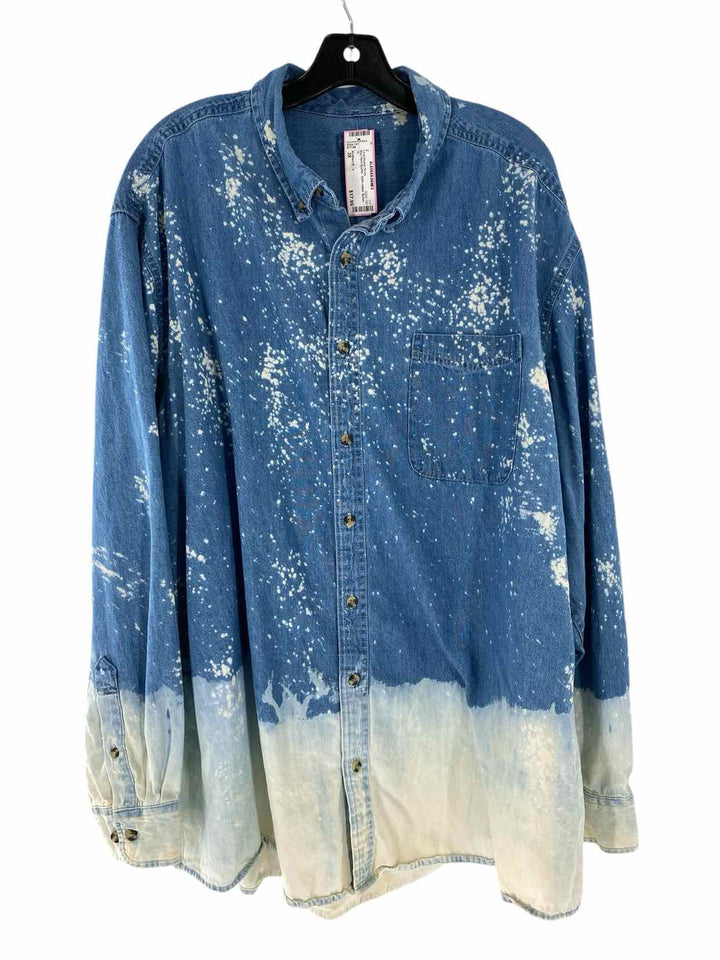 Southern Bliss Size 3X Blue Paint Splatter 100% cotton Long Sleeve Shirts