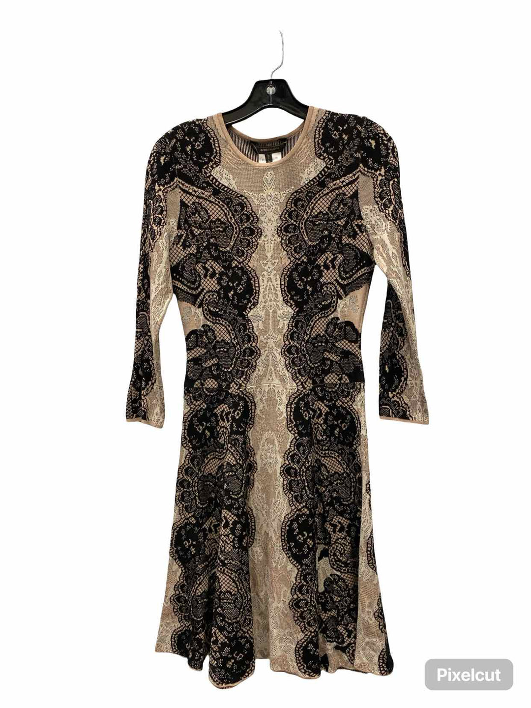BCBG Size S Black Beige Print Knit Dress