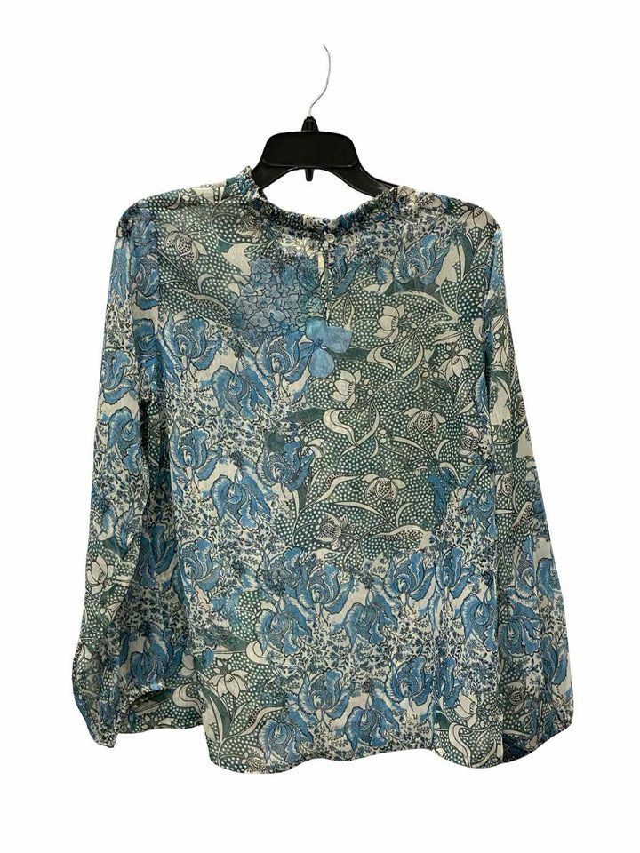 World Market Size S/M Blue Floral See-Through Long Sleeve Shirts