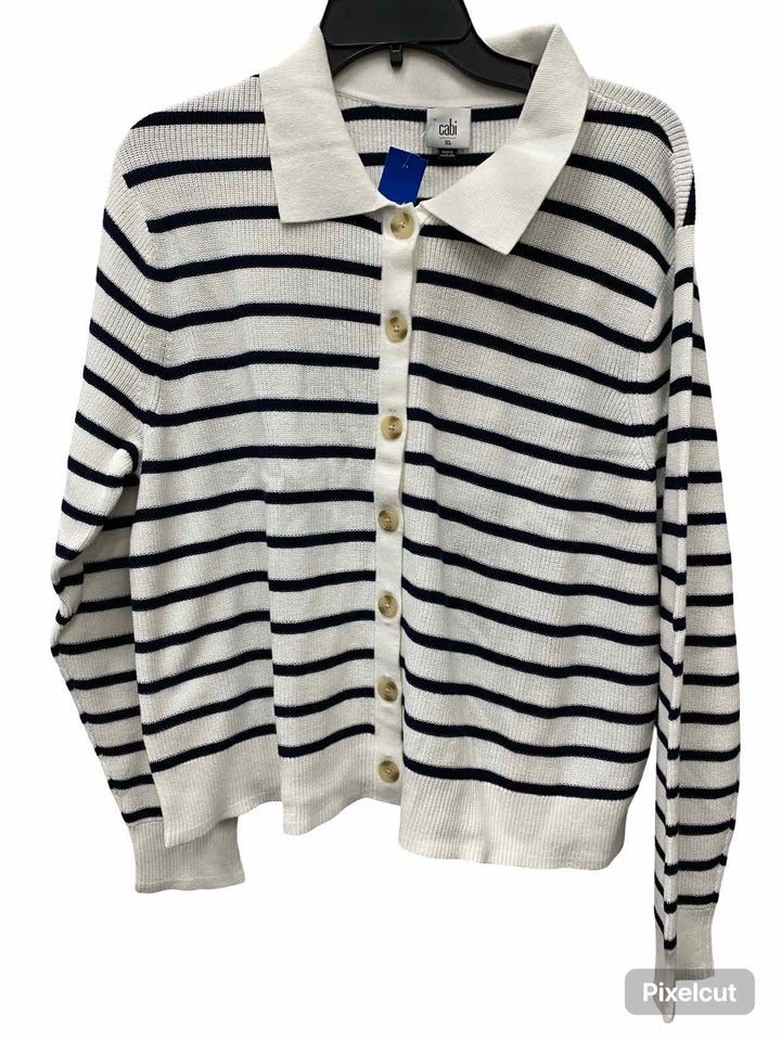 Cabi Size XL White Blue Striped Sweater