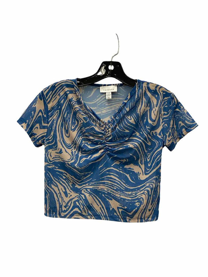 TOPSHOP Size 8-10 Blue Tan Short Sleeve Shirts
