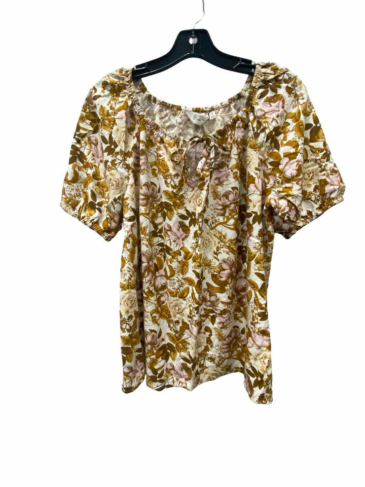 Candace Cameron Bure Size S Brown White Floral Short Sleeve Shirts