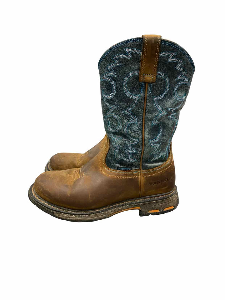 Ariat Shoe Size 39 Brown Blue Leather Waterproof WorkHog Boots(Ankle)