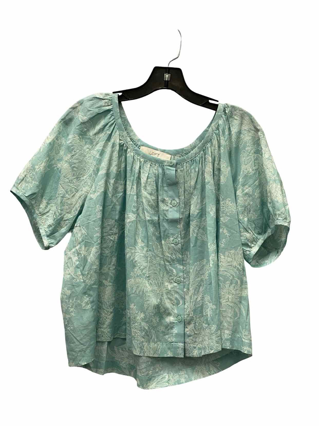 Loft Size M Turquoise Floral Short Sleeve Shirts