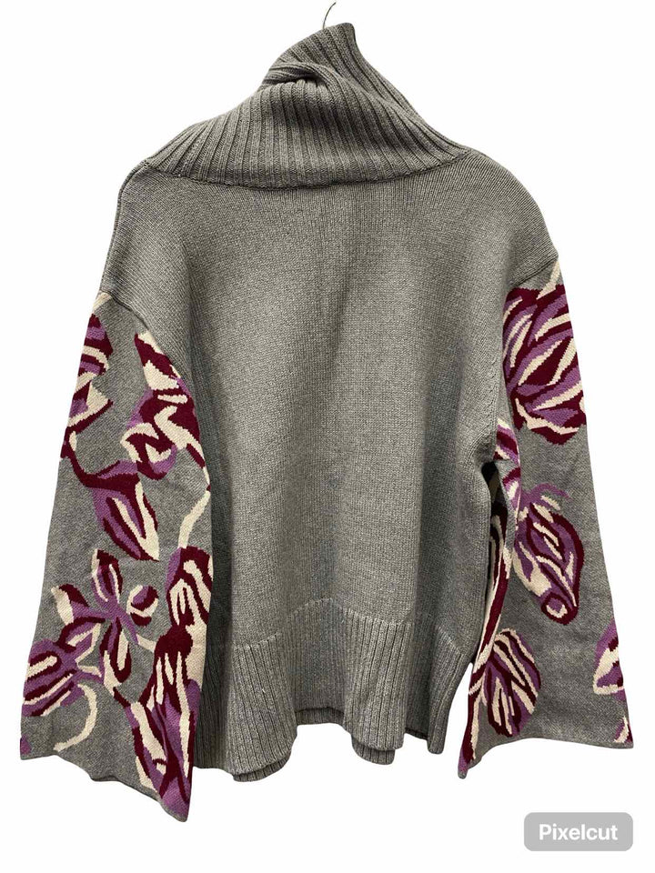 Cabi Size XL Grey Magenta Floral Sweater