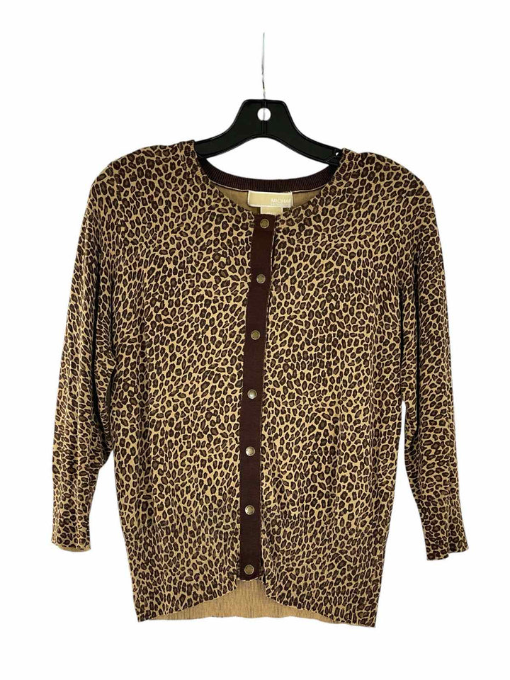 Michael Kors Size S Brown Beige Cheetah Button Up Sweater