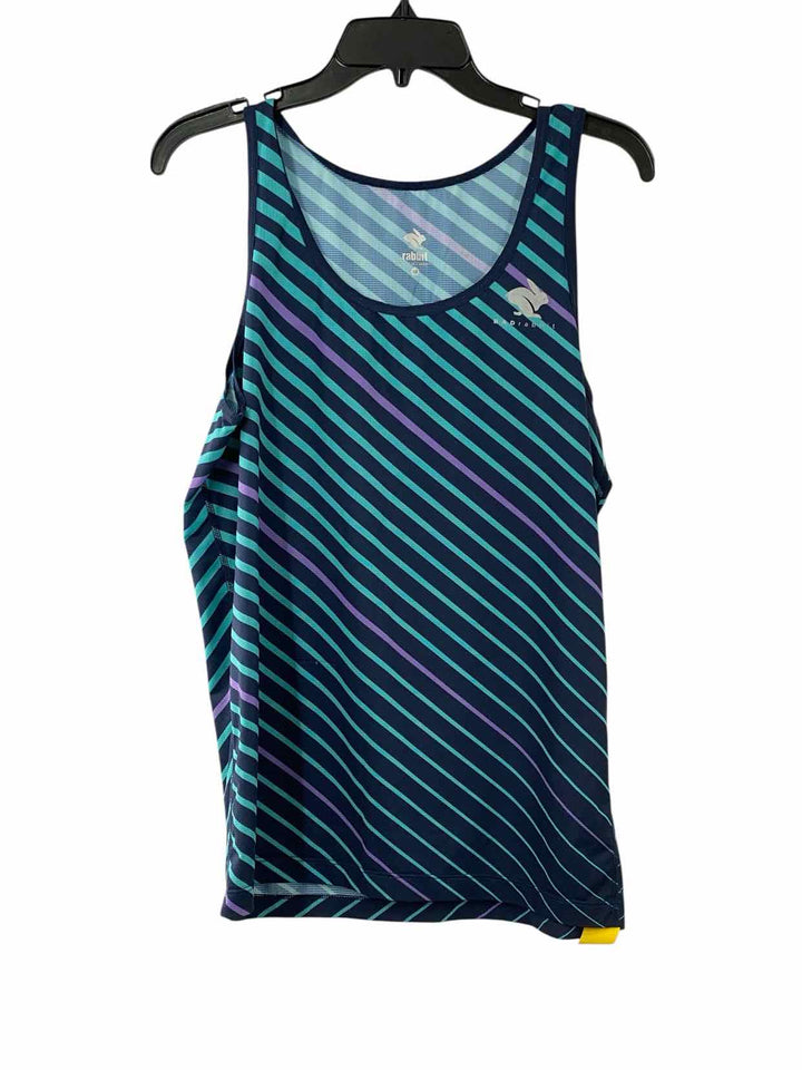 Rabbit Size S/M Navy Turquoise Striped Athletic Tank Top