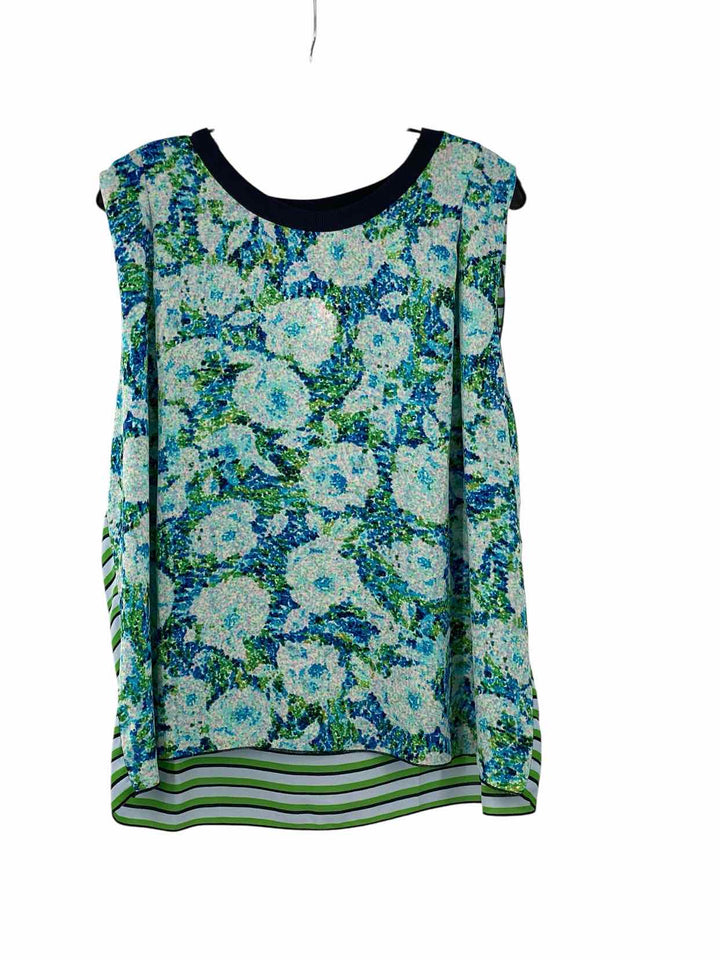Cabi Size L Blue Green Stripes Polyester Tank Top