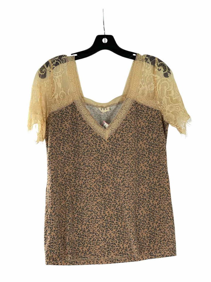 Pol Size S Brown Beige Cheetah Lace Short Sleeve Shirts