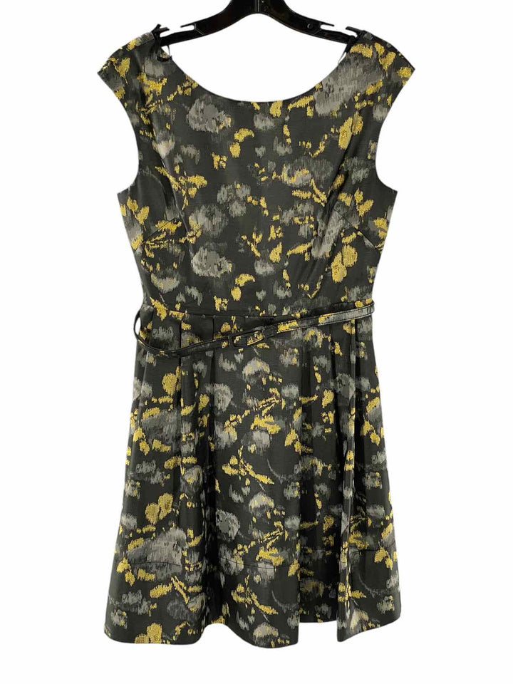 Eliza J Size 8 Grey Yellow Print Dress