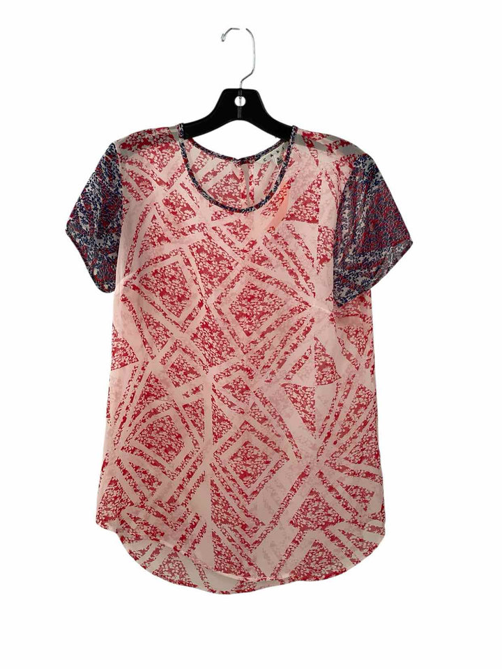 Cabi Size S White & Red Blue Short Sleeve Shirts