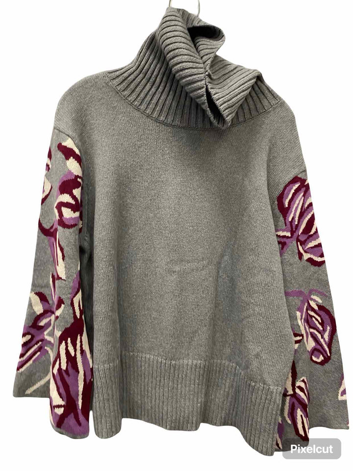 Cabi Size XL Grey Magenta Floral Sweater