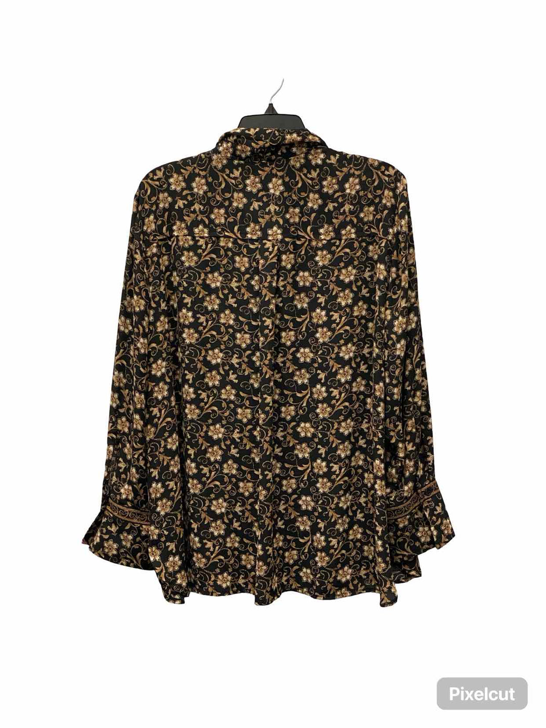 Max Studio Size 1X Black Brown Floral Long Sleeve Shirts